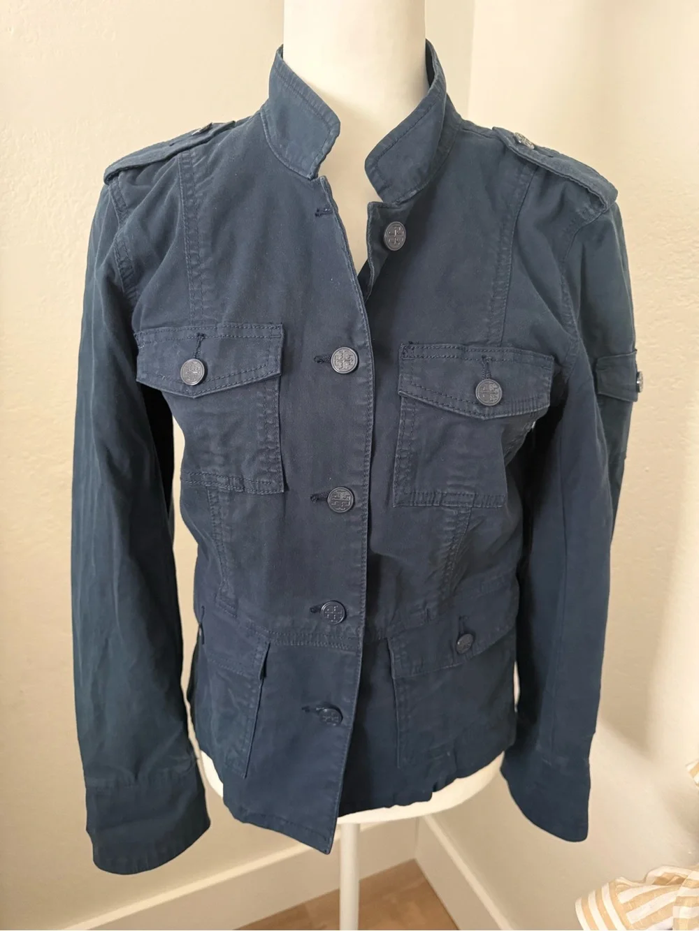 Tory Burch Navy Military-Style Utility Jacket